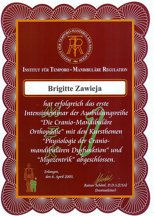 Weiterbildung: Cranio-Mandibuläre Orthopädie - Erlangen, 6.4.2003