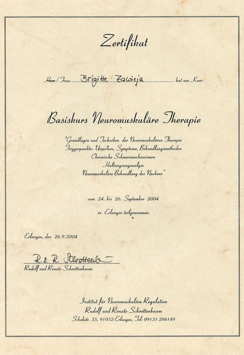 Seminar: Neuromuskuläre Therapie - Erlangen, 26.9.2004